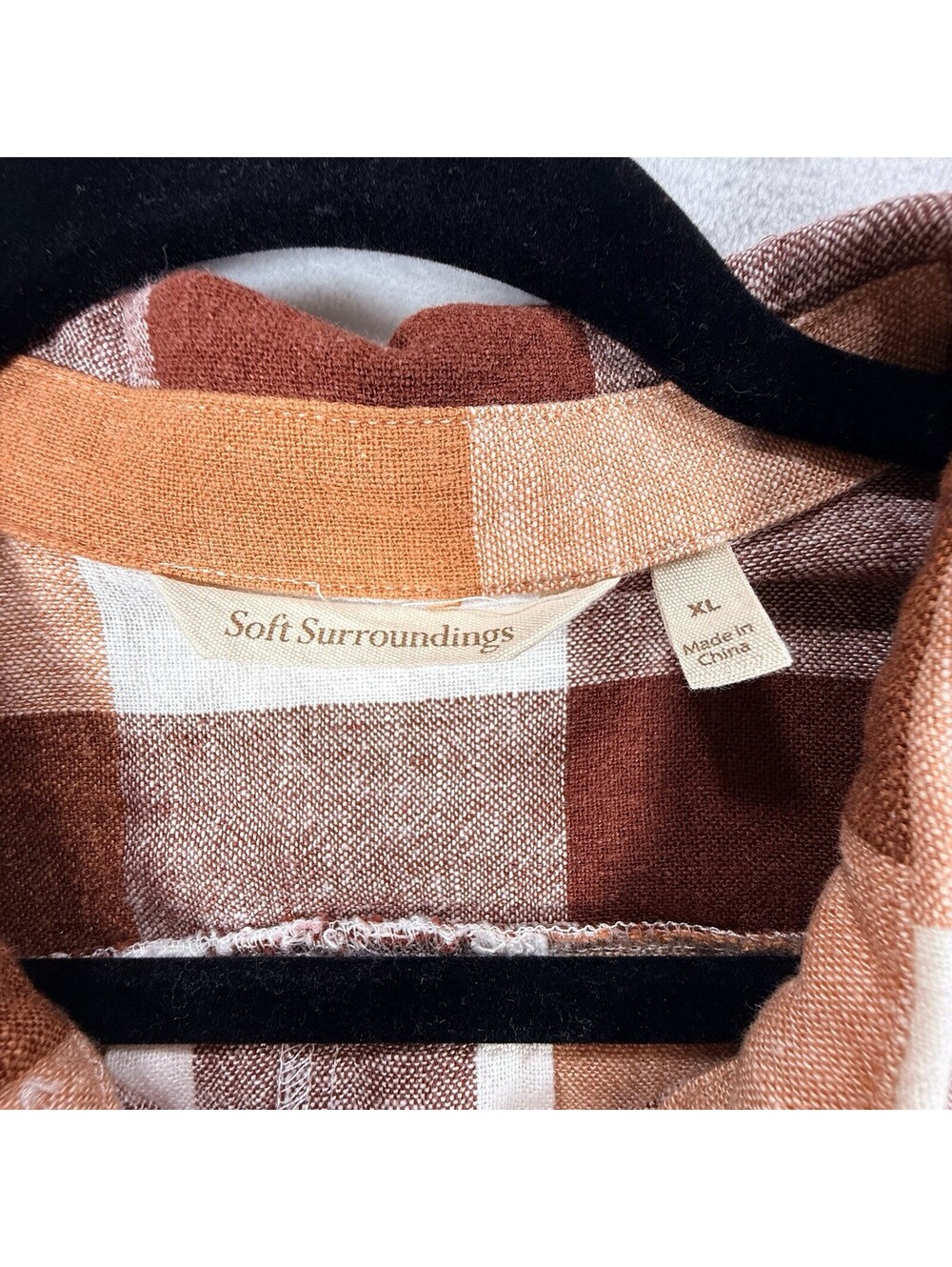 Soft Surroundings XL Linen Blend Plaid Tunic Shirt Rust Brown Button Front - Picture 4 of 13